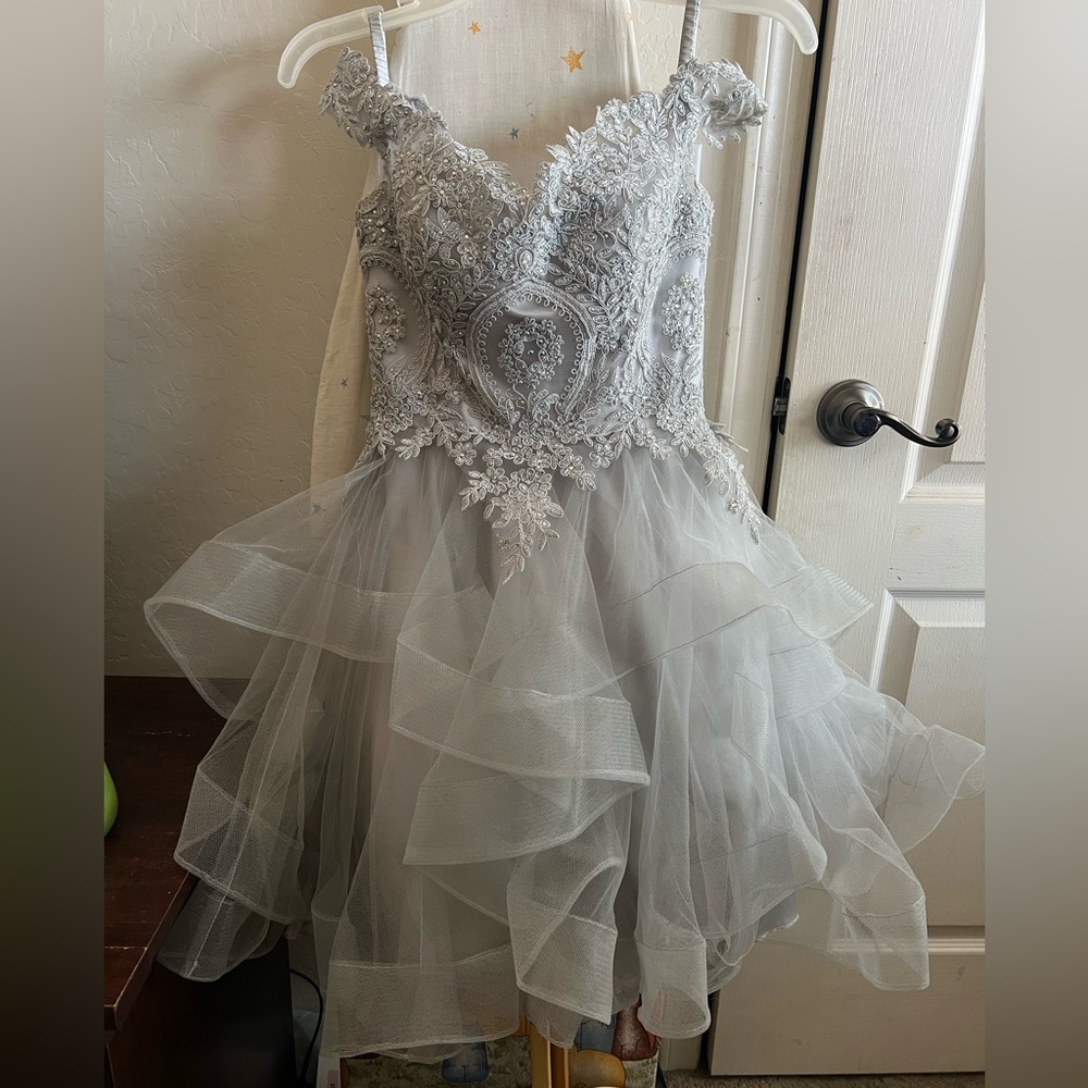 Used- Quince/prom dress - Gray/Silver - Size XS